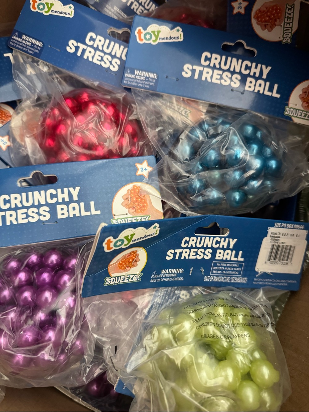 TOYMENDOUS Crunchy Stress Ball - Blue, Pink, Purple, Green